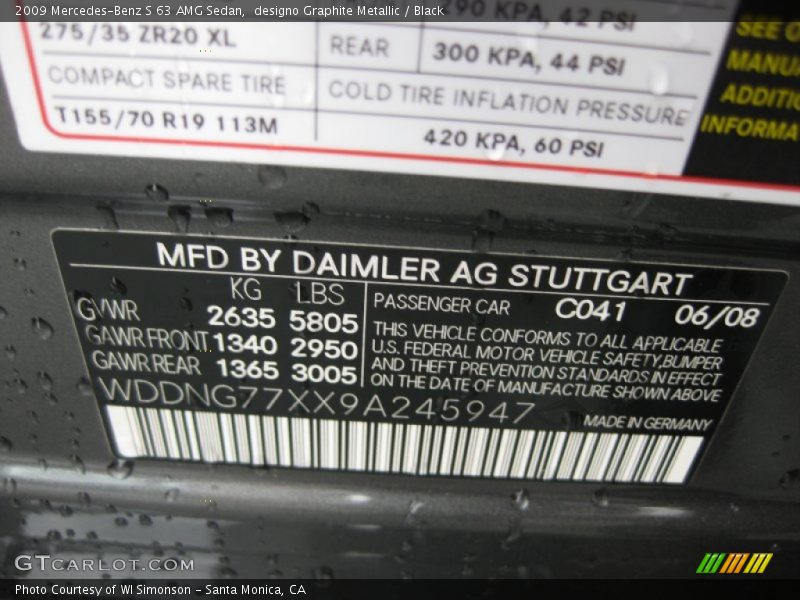 2009 S 63 AMG Sedan designo Graphite Metallic Color Code 041