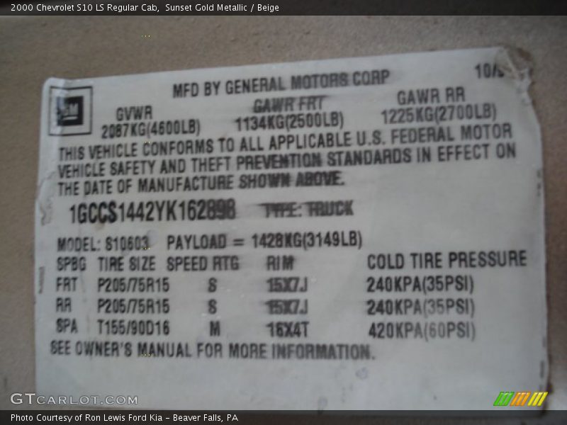 Sunset Gold Metallic / Beige 2000 Chevrolet S10 LS Regular Cab