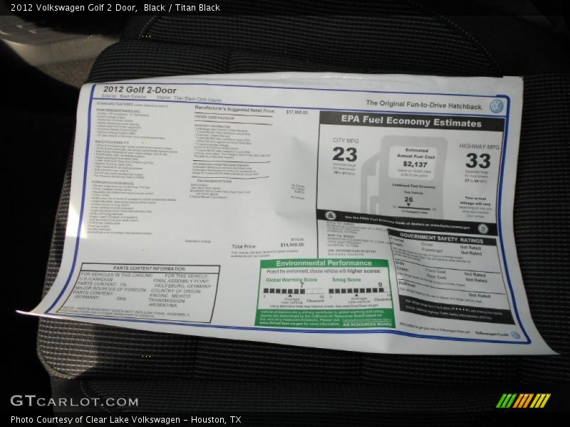  2012 Golf 2 Door Window Sticker