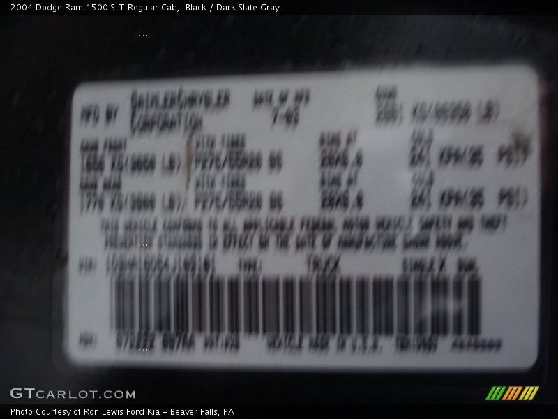 Black / Dark Slate Gray 2004 Dodge Ram 1500 SLT Regular Cab