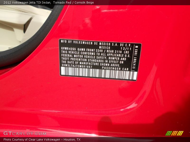 Tornado Red / Cornsilk Beige 2012 Volkswagen Jetta TDI Sedan