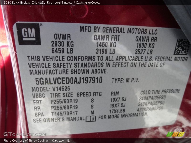 Red Jewel Tintcoat / Cashmere/Cocoa 2010 Buick Enclave CXL AWD