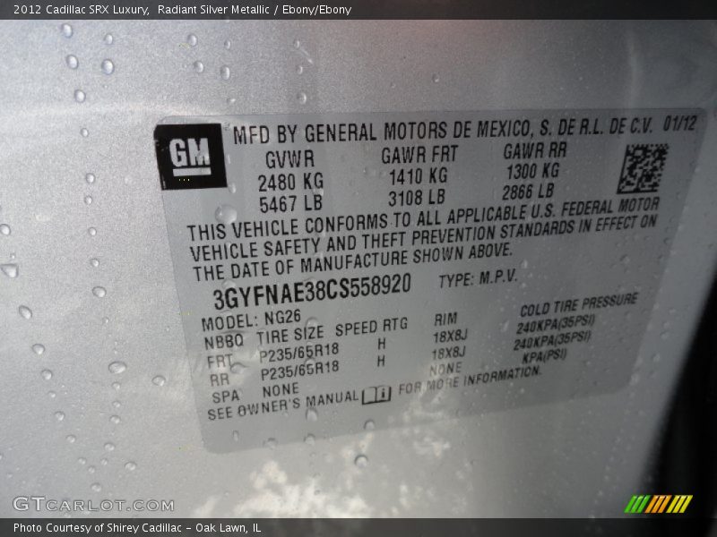 Radiant Silver Metallic / Ebony/Ebony 2012 Cadillac SRX Luxury