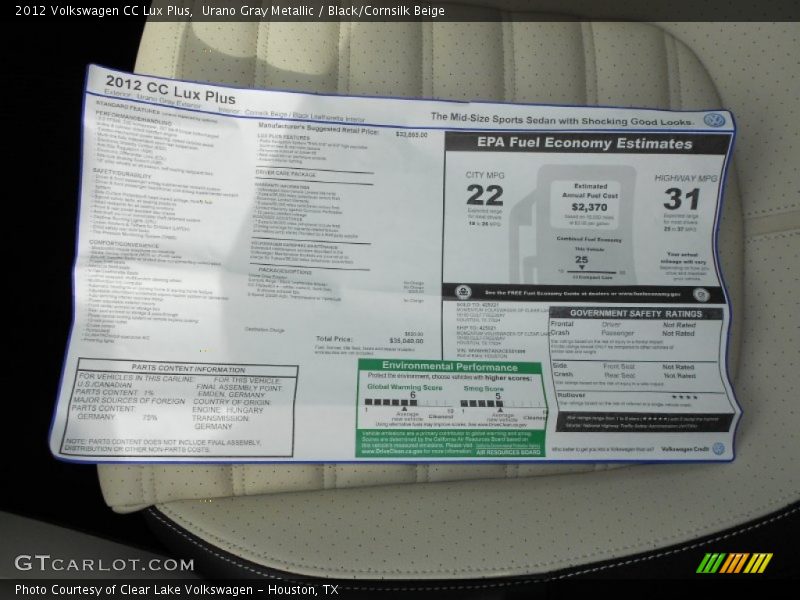  2012 CC Lux Plus Window Sticker