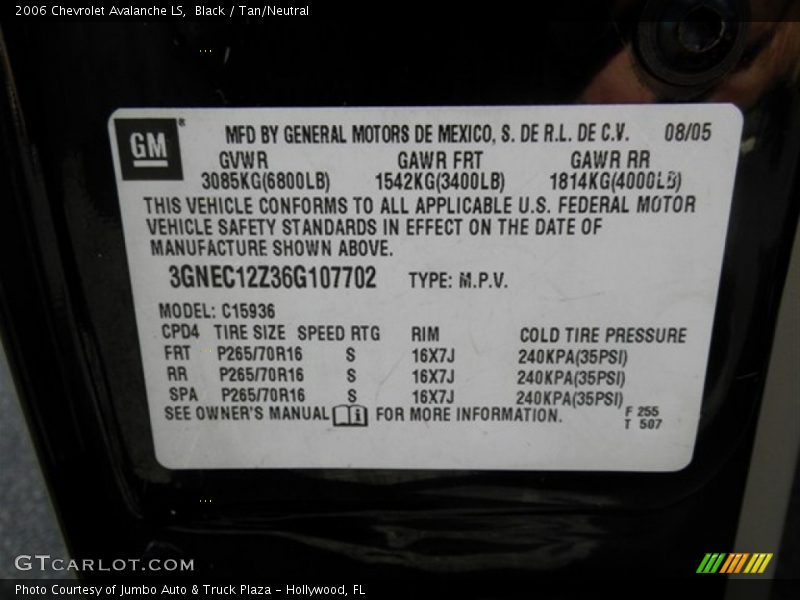 Black / Tan/Neutral 2006 Chevrolet Avalanche LS
