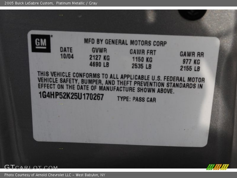 Platinum Metallic / Gray 2005 Buick LeSabre Custom