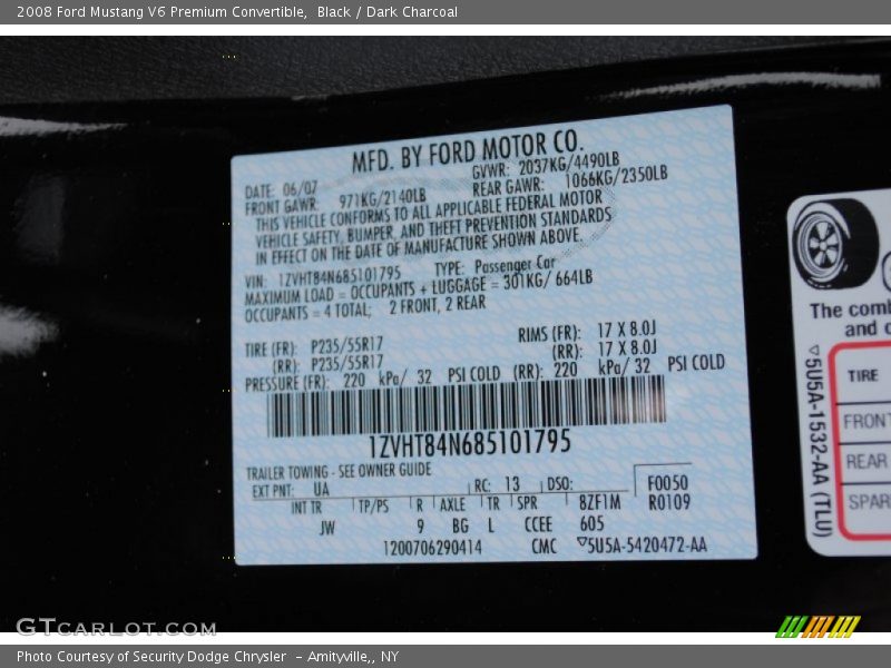 Black / Dark Charcoal 2008 Ford Mustang V6 Premium Convertible