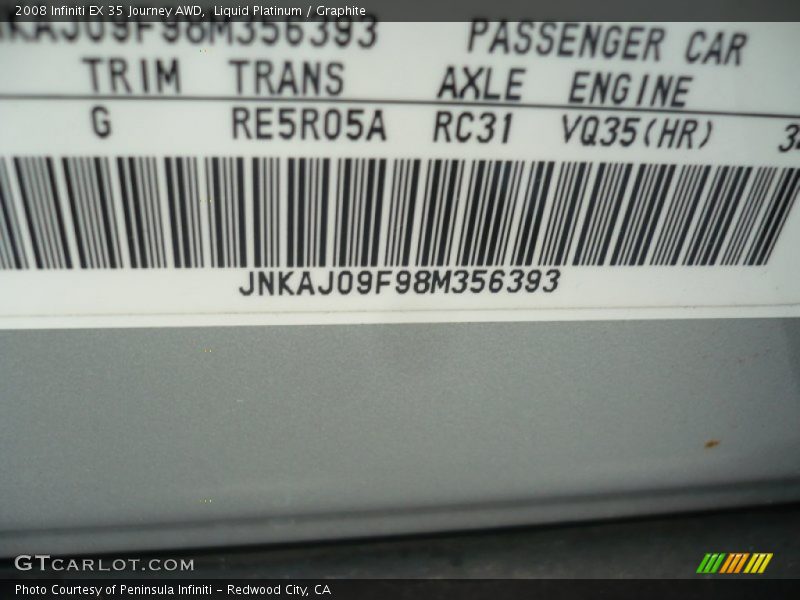 Liquid Platinum / Graphite 2008 Infiniti EX 35 Journey AWD