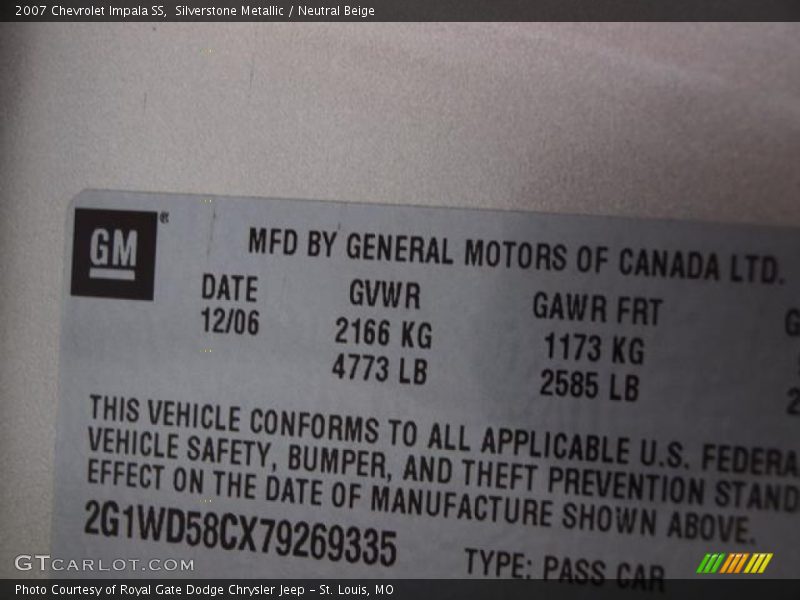 Silverstone Metallic / Neutral Beige 2007 Chevrolet Impala SS