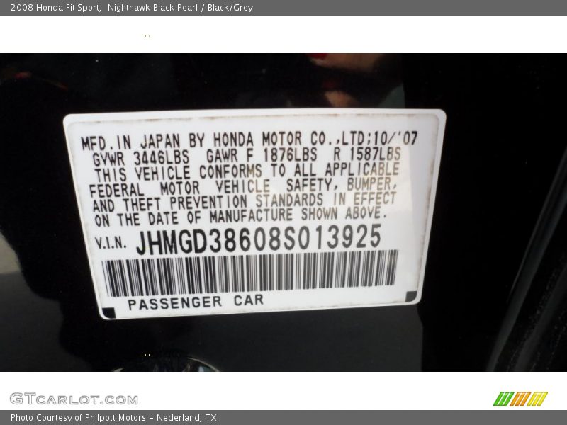 Nighthawk Black Pearl / Black/Grey 2008 Honda Fit Sport