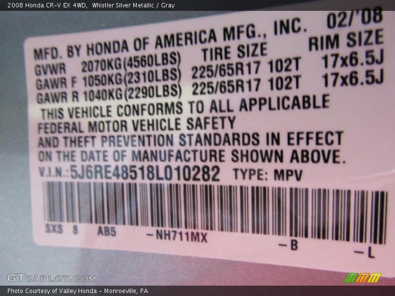 Whistler Silver Metallic / Gray 2008 Honda CR-V EX 4WD
