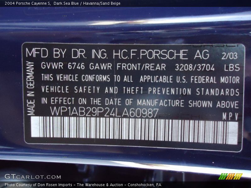 Dark Sea Blue / Havanna/Sand Beige 2004 Porsche Cayenne S