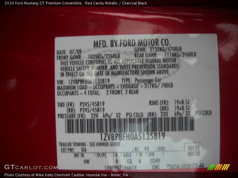 Red Candy Metallic / Charcoal Black 2010 Ford Mustang GT Premium Convertible