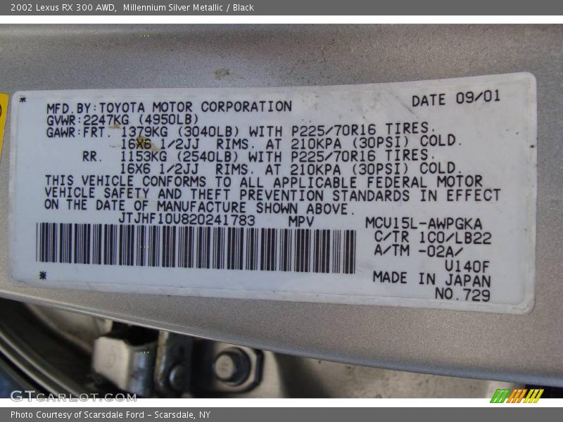 Millennium Silver Metallic / Black 2002 Lexus RX 300 AWD