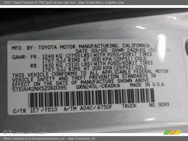 Silver Streak Mica / Graphite Gray 2005 Toyota Tacoma V6 TRD Sport Access Cab 4x4