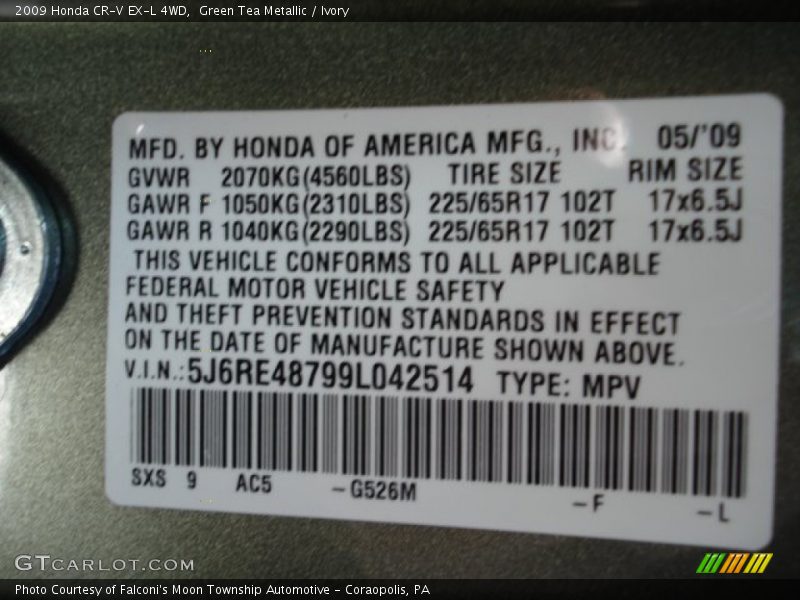 Green Tea Metallic / Ivory 2009 Honda CR-V EX-L 4WD