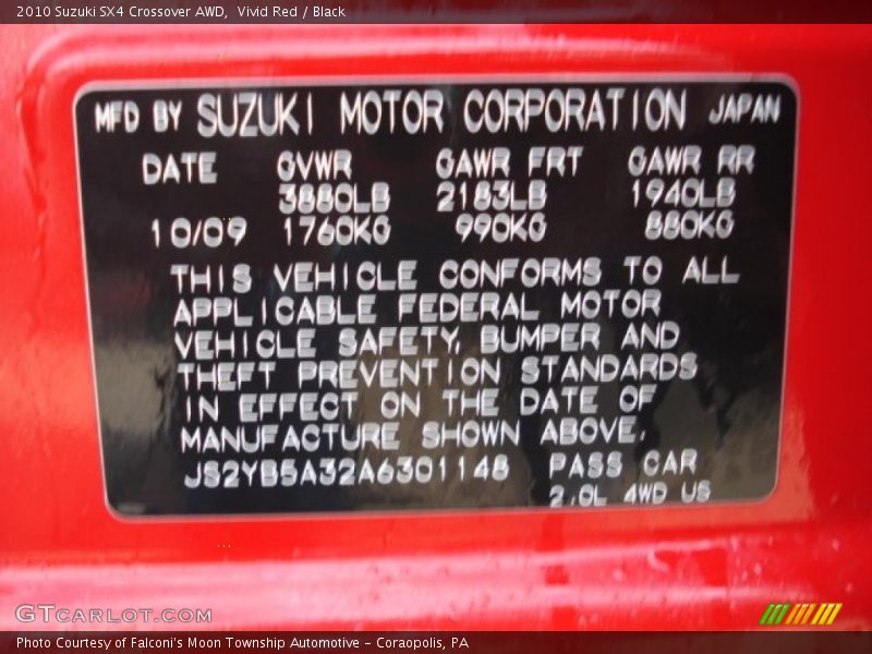 Vivid Red / Black 2010 Suzuki SX4 Crossover AWD