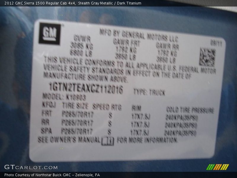 Stealth Gray Metallic / Dark Titanium 2012 GMC Sierra 1500 Regular Cab 4x4