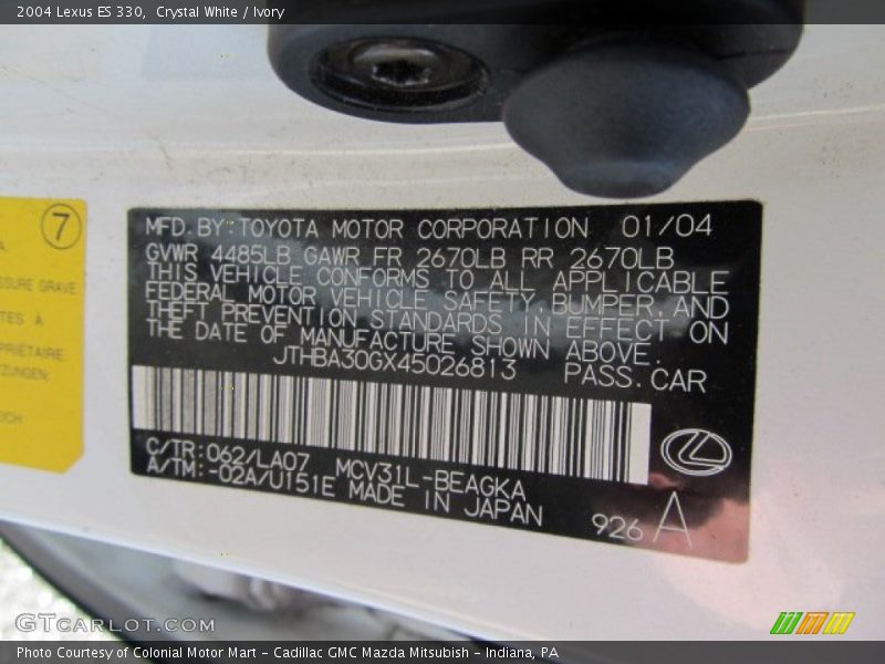 Crystal White / Ivory 2004 Lexus ES 330