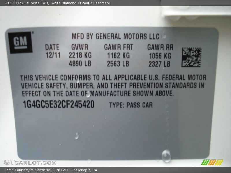 White Diamond Tricoat / Cashmere 2012 Buick LaCrosse FWD
