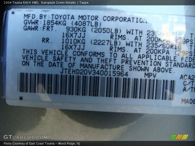 Everglade Green Metallic / Taupe 2004 Toyota RAV4 4WD