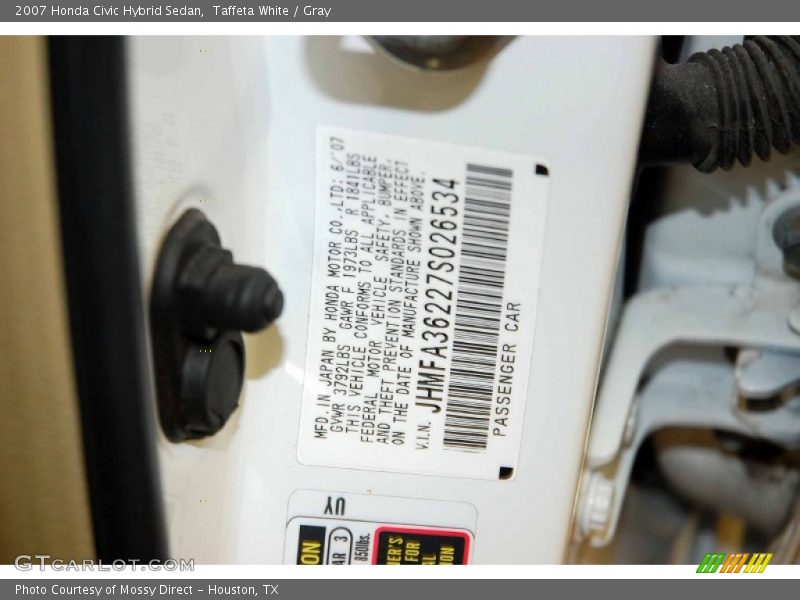 Taffeta White / Gray 2007 Honda Civic Hybrid Sedan