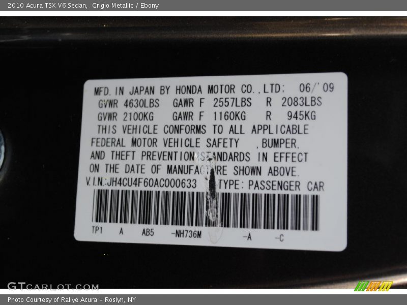 Grigio Metallic / Ebony 2010 Acura TSX V6 Sedan