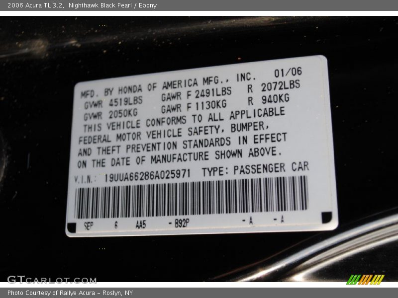 Nighthawk Black Pearl / Ebony 2006 Acura TL 3.2