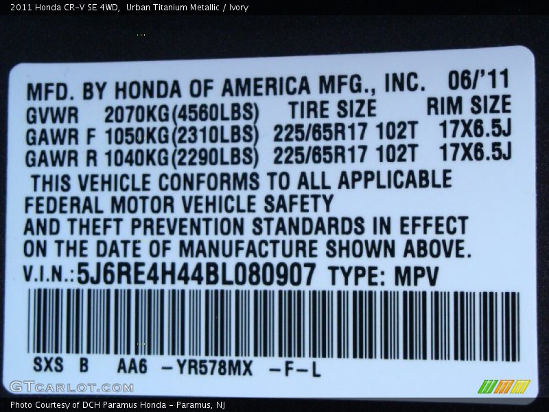 Urban Titanium Metallic / Ivory 2011 Honda CR-V SE 4WD
