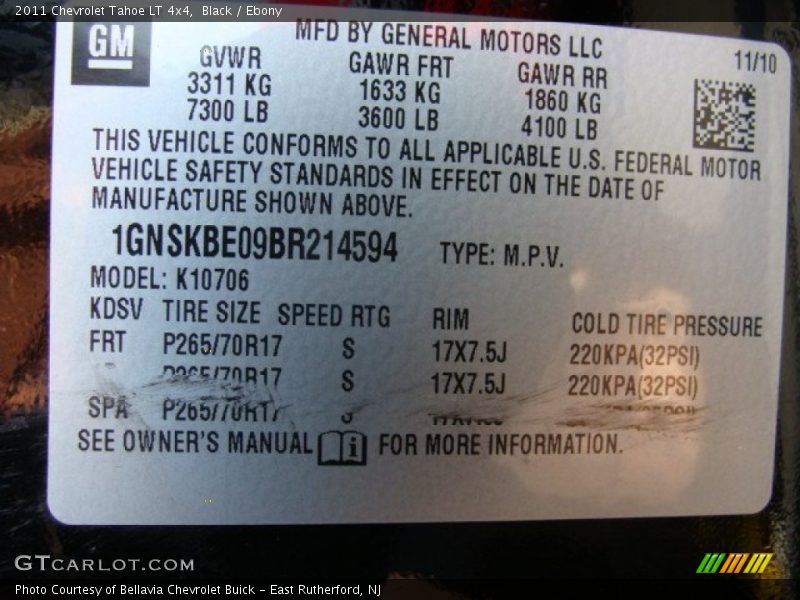 Black / Ebony 2011 Chevrolet Tahoe LT 4x4