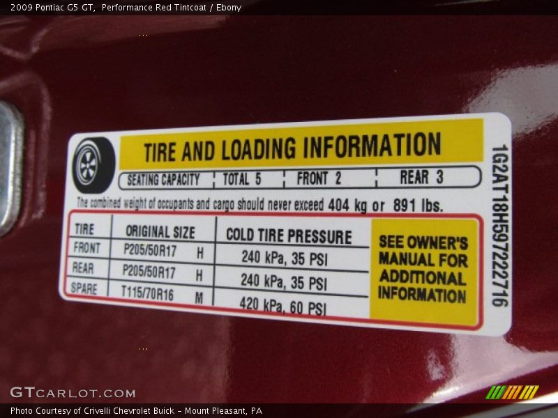 Performance Red Tintcoat / Ebony 2009 Pontiac G5 GT