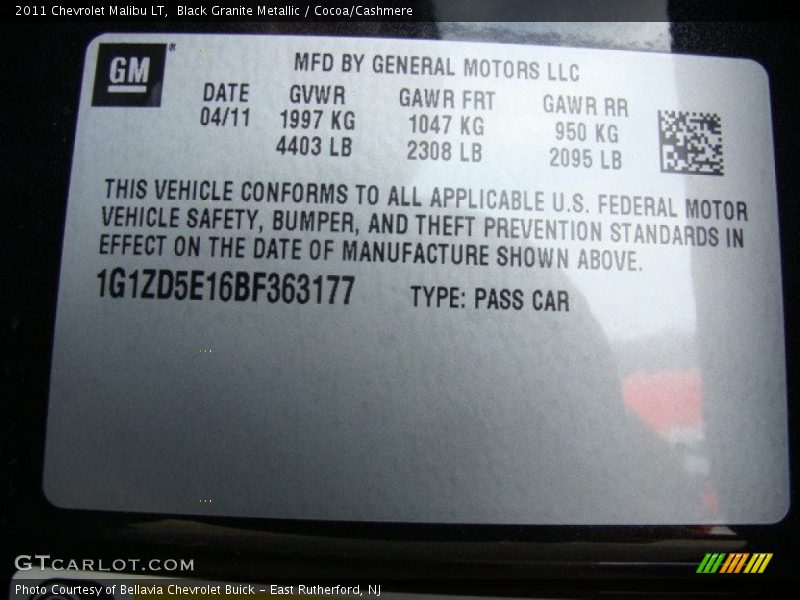 Black Granite Metallic / Cocoa/Cashmere 2011 Chevrolet Malibu LT