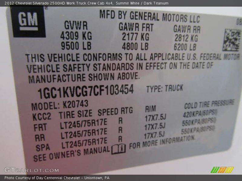 Summit White / Dark Titanium 2012 Chevrolet Silverado 2500HD Work Truck Crew Cab 4x4