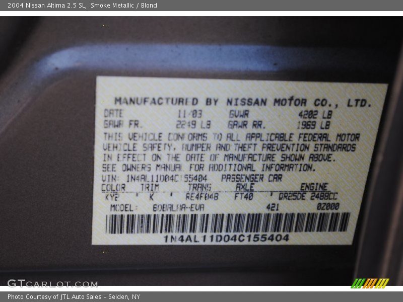 Smoke Metallic / Blond 2004 Nissan Altima 2.5 SL