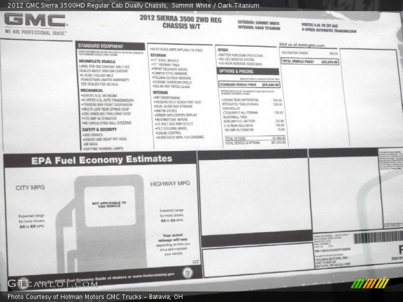 Summit White / Dark Titanium 2012 GMC Sierra 3500HD Regular Cab Dually Chassis