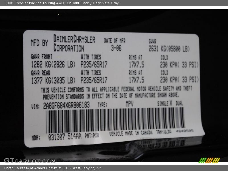 Brilliant Black / Dark Slate Gray 2006 Chrysler Pacifica Touring AWD