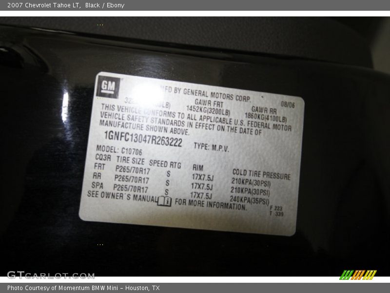 Black / Ebony 2007 Chevrolet Tahoe LT