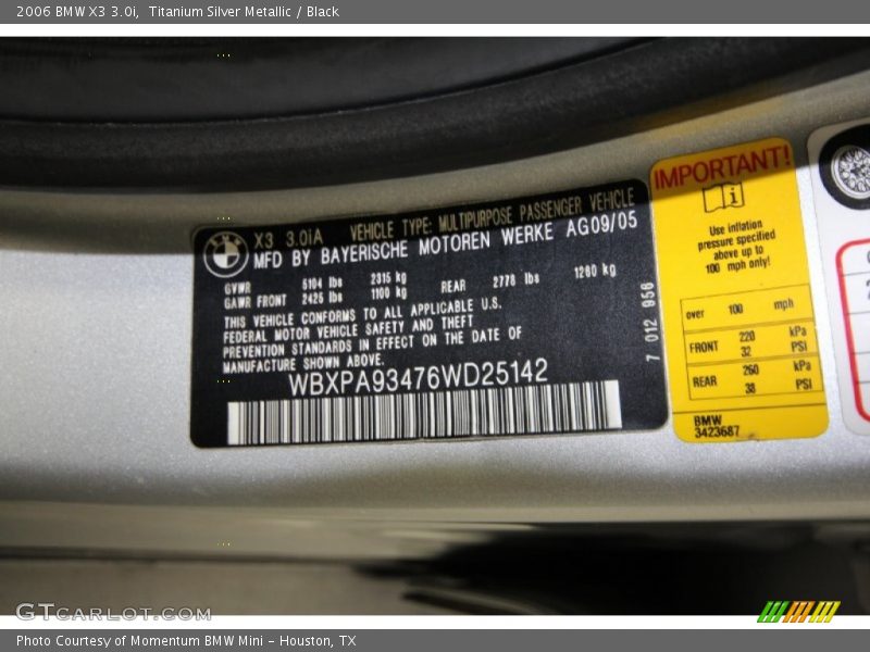 Titanium Silver Metallic / Black 2006 BMW X3 3.0i