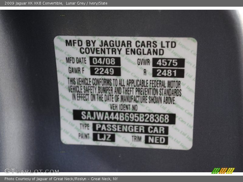 2009 XK XK8 Convertible Lunar Grey Color Code LJZ