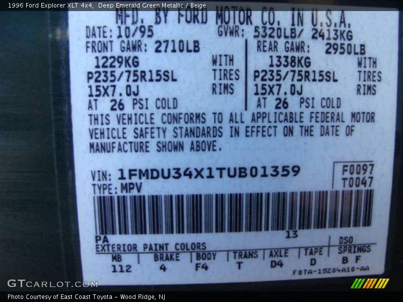 Deep Emerald Green Metallic / Beige 1996 Ford Explorer XLT 4x4