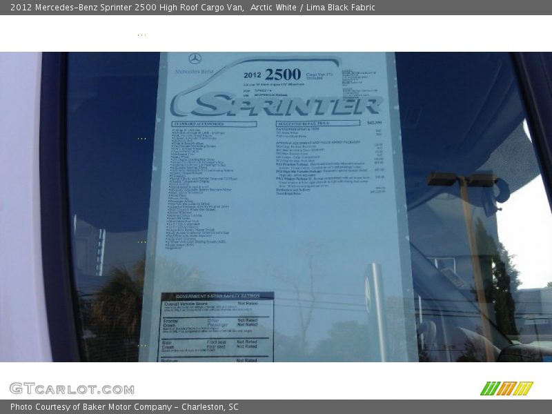  2012 Sprinter 2500 High Roof Cargo Van Window Sticker