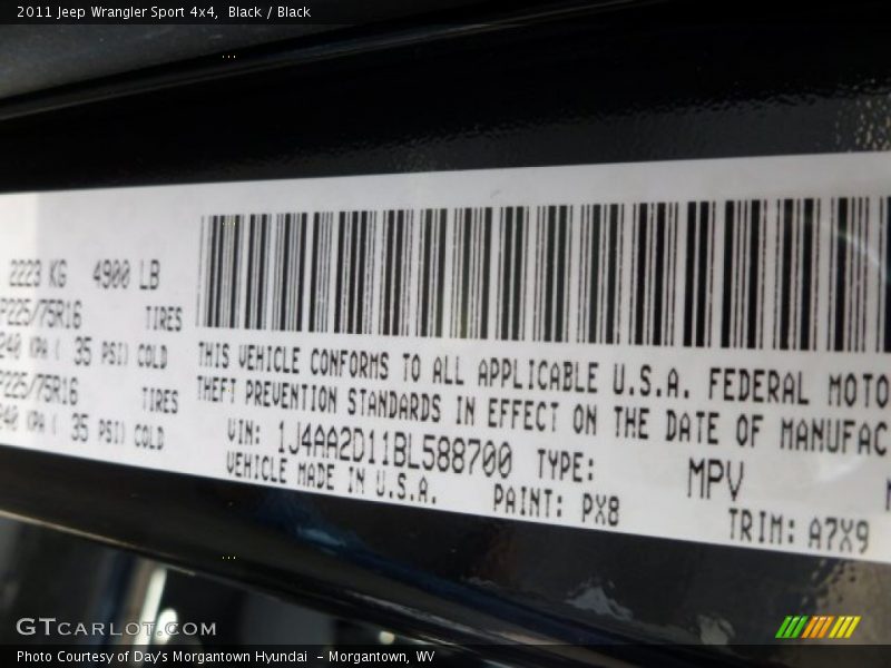 Black / Black 2011 Jeep Wrangler Sport 4x4