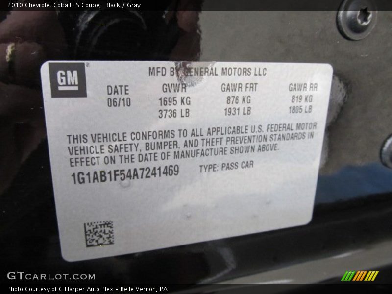Black / Gray 2010 Chevrolet Cobalt LS Coupe