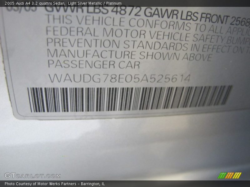 Light Silver Metallic / Platinum 2005 Audi A4 3.2 quattro Sedan