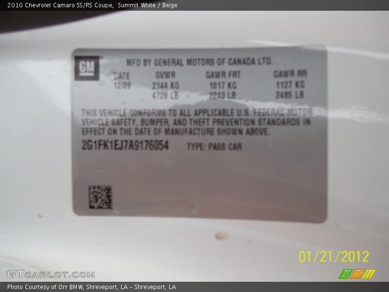 Summit White / Beige 2010 Chevrolet Camaro SS/RS Coupe