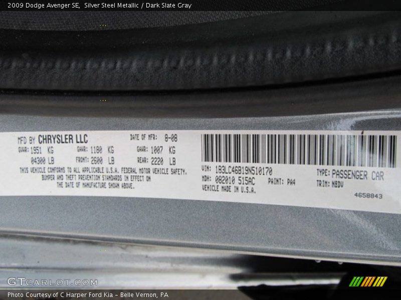 Silver Steel Metallic / Dark Slate Gray 2009 Dodge Avenger SE