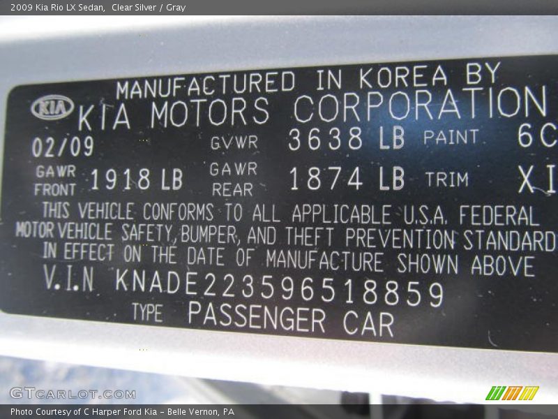 Clear Silver / Gray 2009 Kia Rio LX Sedan