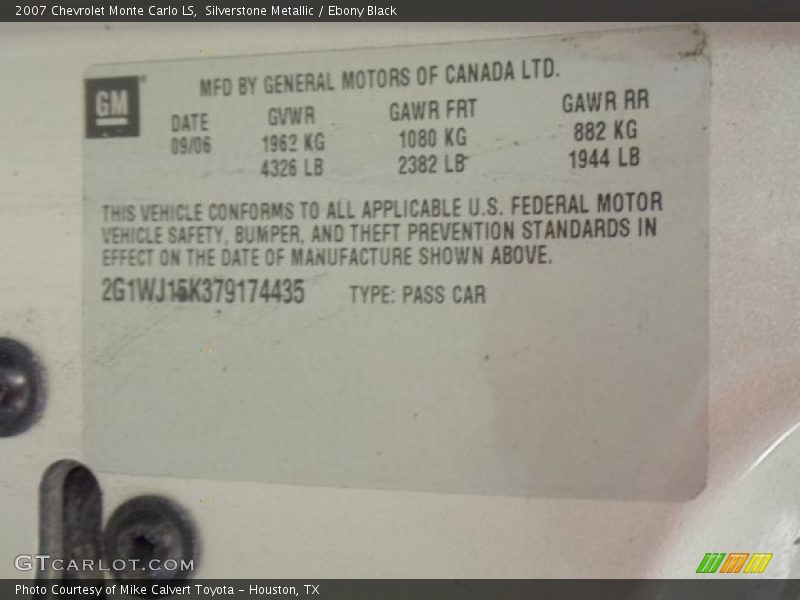 Silverstone Metallic / Ebony Black 2007 Chevrolet Monte Carlo LS
