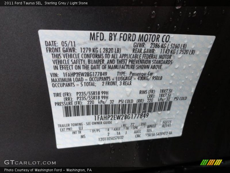 Sterling Grey / Light Stone 2011 Ford Taurus SEL