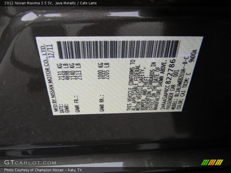 Java Metallic / Cafe Latte 2012 Nissan Maxima 3.5 SV